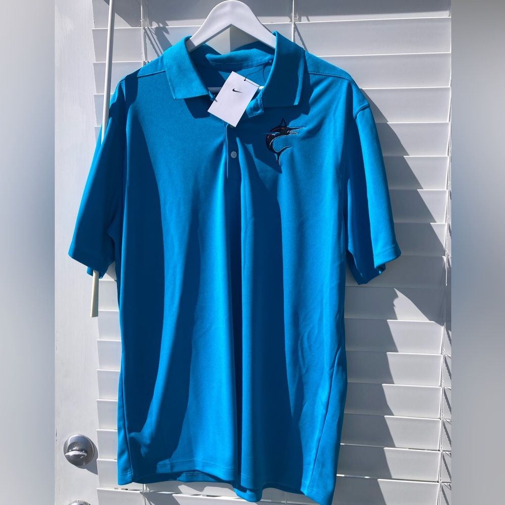 Miami Marlins NIKE MLB Turquoise Teal Golf Polo Short Sleeve Shirt - L